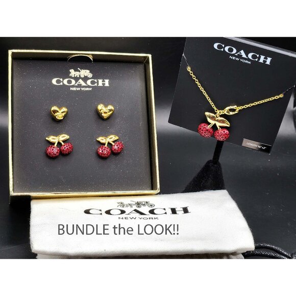 Coach Cherry Red & Gold Heart Earrings Stud Signature Box Set - NWT - Picture 7 of 7
